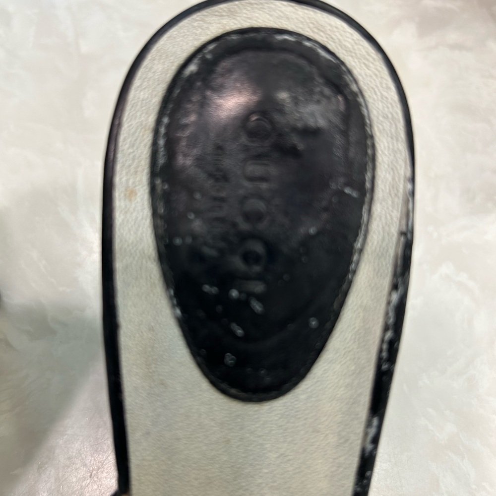 Gucci heeled slides, Black Leather and Canvas, Preowned, Sz 8.5 B - Picture 7 of 14